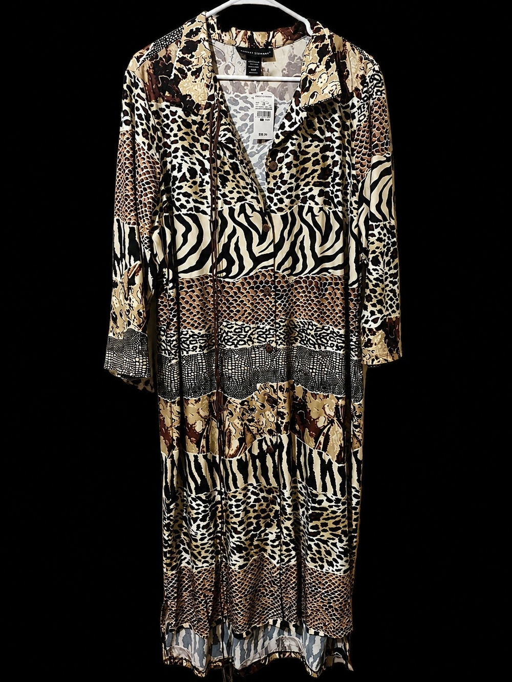 Ashley Stewart Mixed Animal Print Long Dress in Beige, Brown & Black